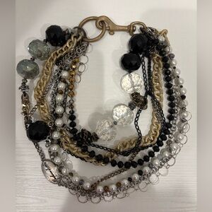 Multi-Strand Black, Gold & Pearl Statement Bracelet- Marlaina Stone